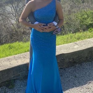 size 4 rachel allan blue prom dress